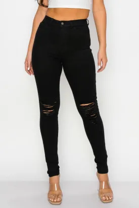 LO-201 high waist stretch distressed skinny jeans