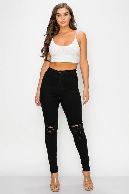 LO-201 high waist stretch distressed skinny jeans