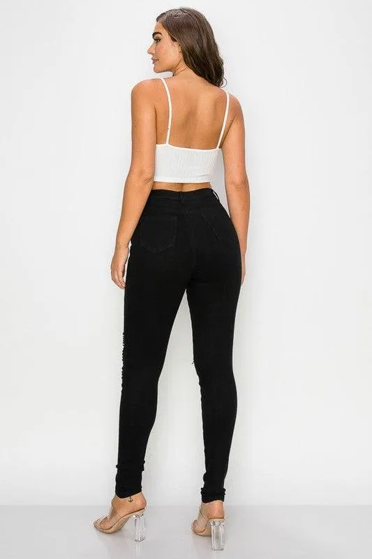 LO-201 high waist stretch distressed skinny jeans