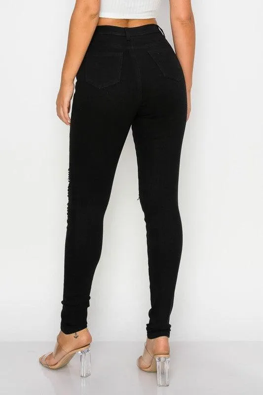 LO-201 high waist stretch distressed skinny jeans