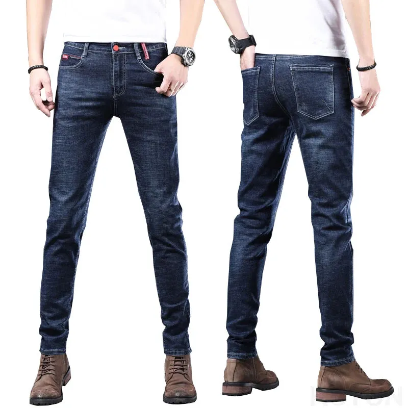 Mens Jeans Skinny Fitness Gray Blue Black Stretch Fashion Desinger Trendy Pencil Pants Denim Trousers Cowboys Men's Clothing