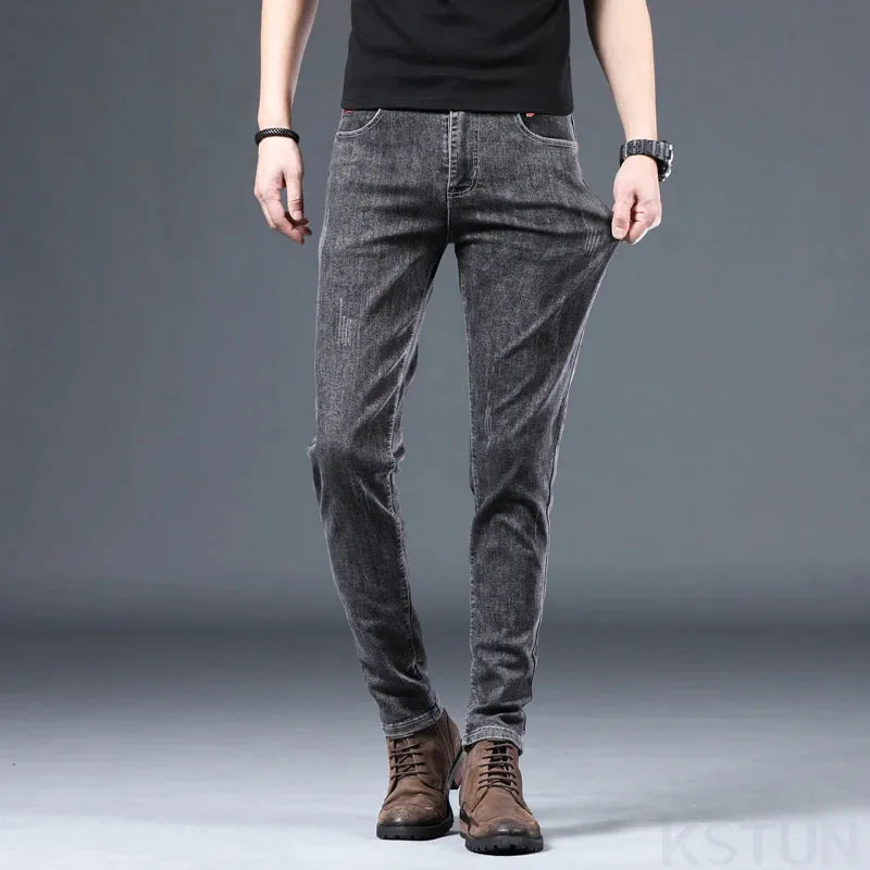 Mens Jeans Skinny Fitness Gray Blue Black Stretch Fashion Desinger Trendy Pencil Pants Denim Trousers Cowboys Men's Clothing