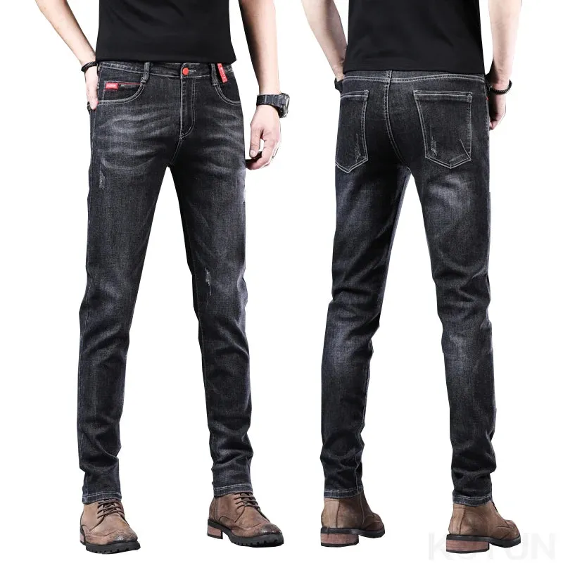 Mens Jeans Skinny Fitness Gray Blue Black Stretch Fashion Desinger Trendy Pencil Pants Denim Trousers Cowboys Men's Clothing