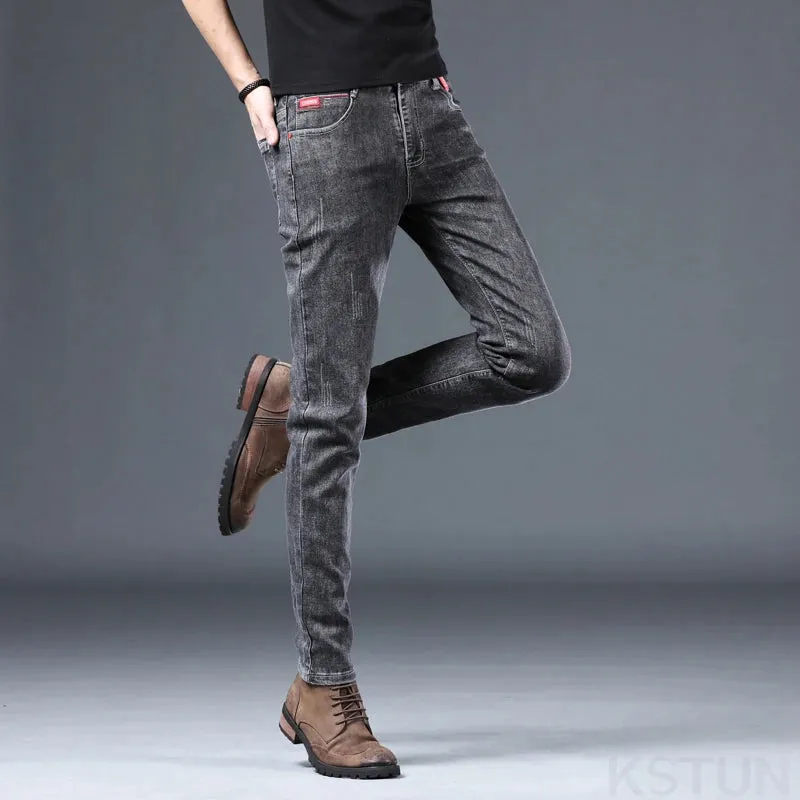 Mens Jeans Skinny Fitness Gray Blue Black Stretch Fashion Desinger Trendy Pencil Pants Denim Trousers Cowboys Men's Clothing