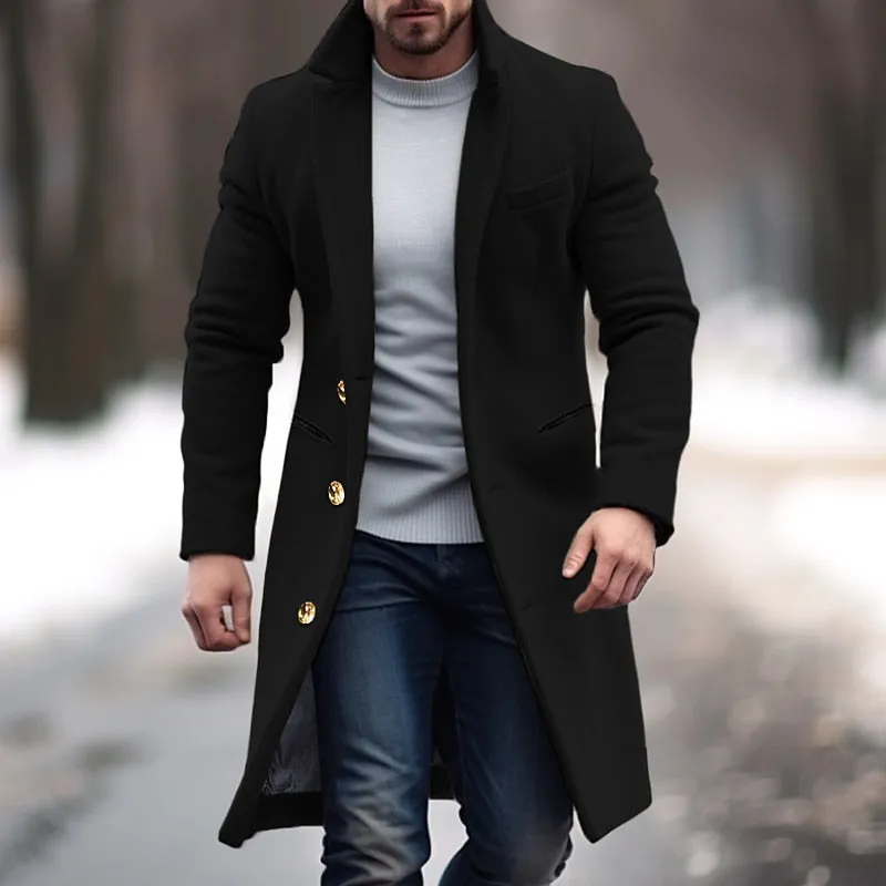 Men's Single Row Buckle Solid Color Jacket