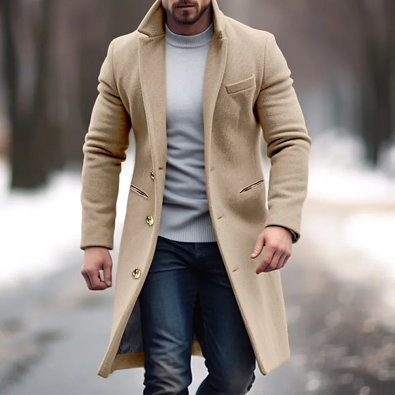 Men's Single Row Buckle Solid Color Jacket