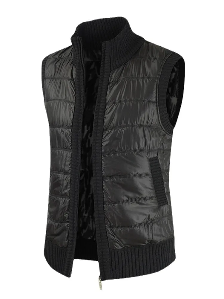 Men's Solid Color Sleeveless Woolen Vests with Warm Lining and Slant Pockets