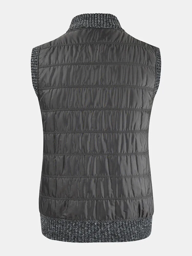 Men's Solid Color Sleeveless Woolen Vests with Warm Lining and Slant Pockets