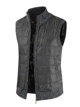 Men's Solid Color Sleeveless Woolen Vests with Warm Lining and Slant Pockets