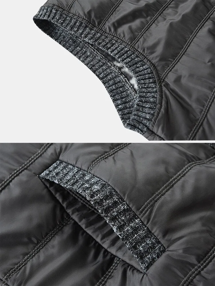 Men's Solid Color Sleeveless Woolen Vests with Warm Lining and Slant Pockets