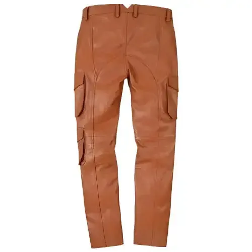 Men's Tan Cargo Style Leather Pant - Stylish & Functional