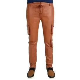 Men's Tan Cargo Style Leather Pant - Stylish & Functional
