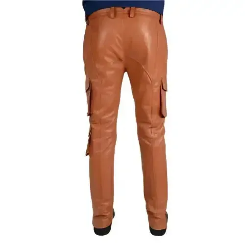 Men's Tan Cargo Style Leather Pant - Stylish & Functional