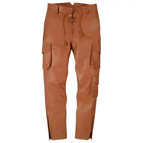 Men's Tan Cargo Style Leather Pant - Stylish & Functional