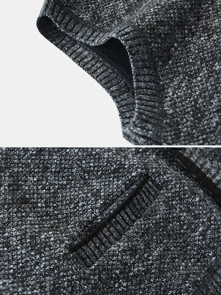Men's Woolen V-Neck Sleeveless Button-Up Warm Vest with Pocket