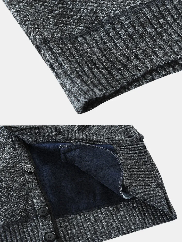 Men's Woolen V-Neck Sleeveless Button-Up Warm Vest with Pocket