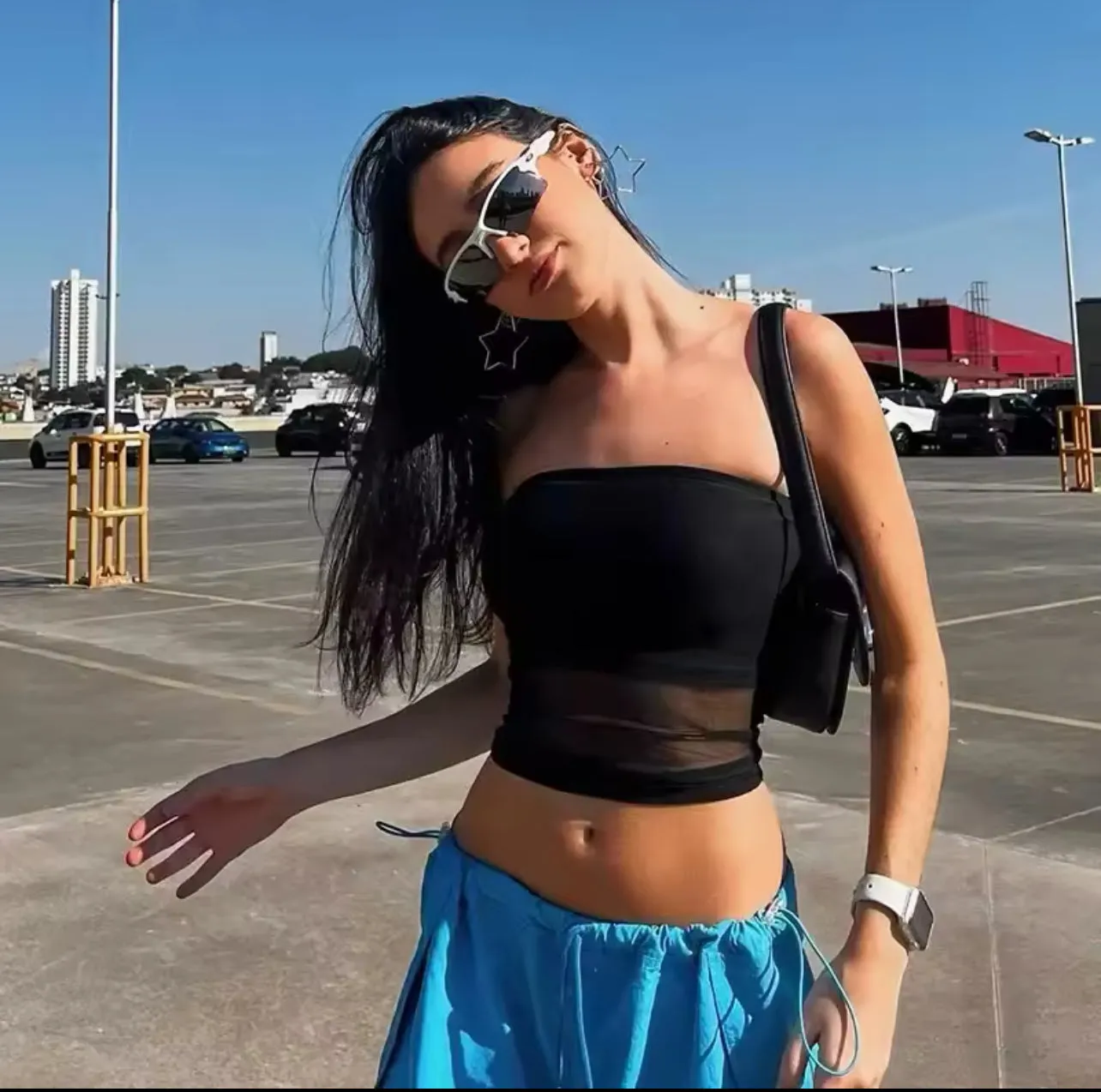 Mesh Black Fitted Tube Top