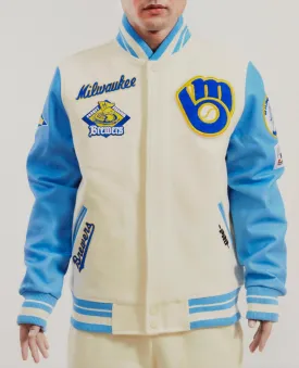 Milwaukee Brewers Creme and Sky Varsity Jacket