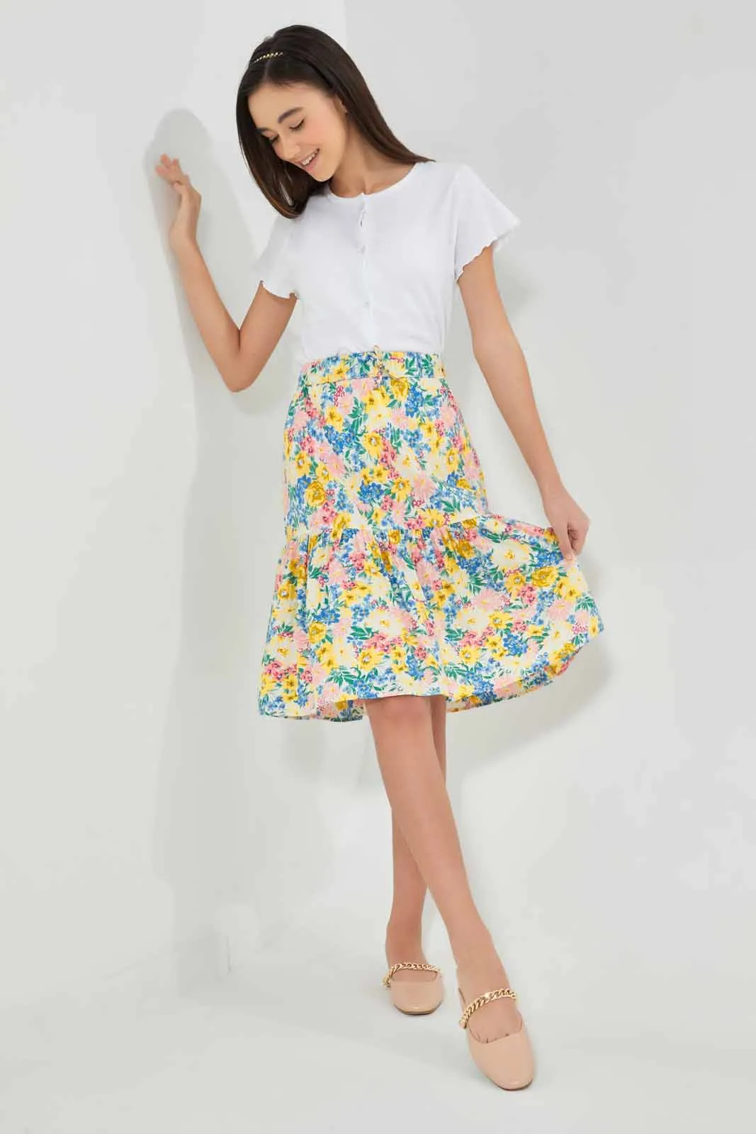 Multicolour Floral Tiered Skirt