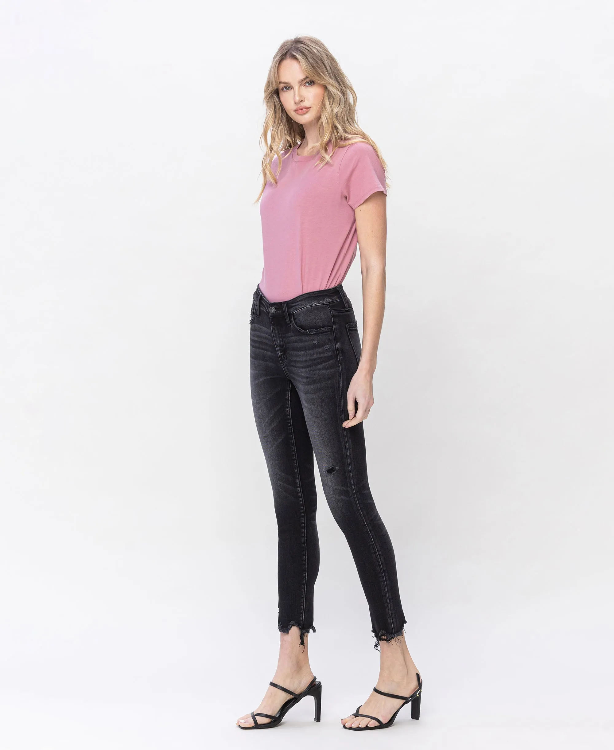 Noteworthy - Mid Rise Crop Distressed Hem Skinny Jeans
