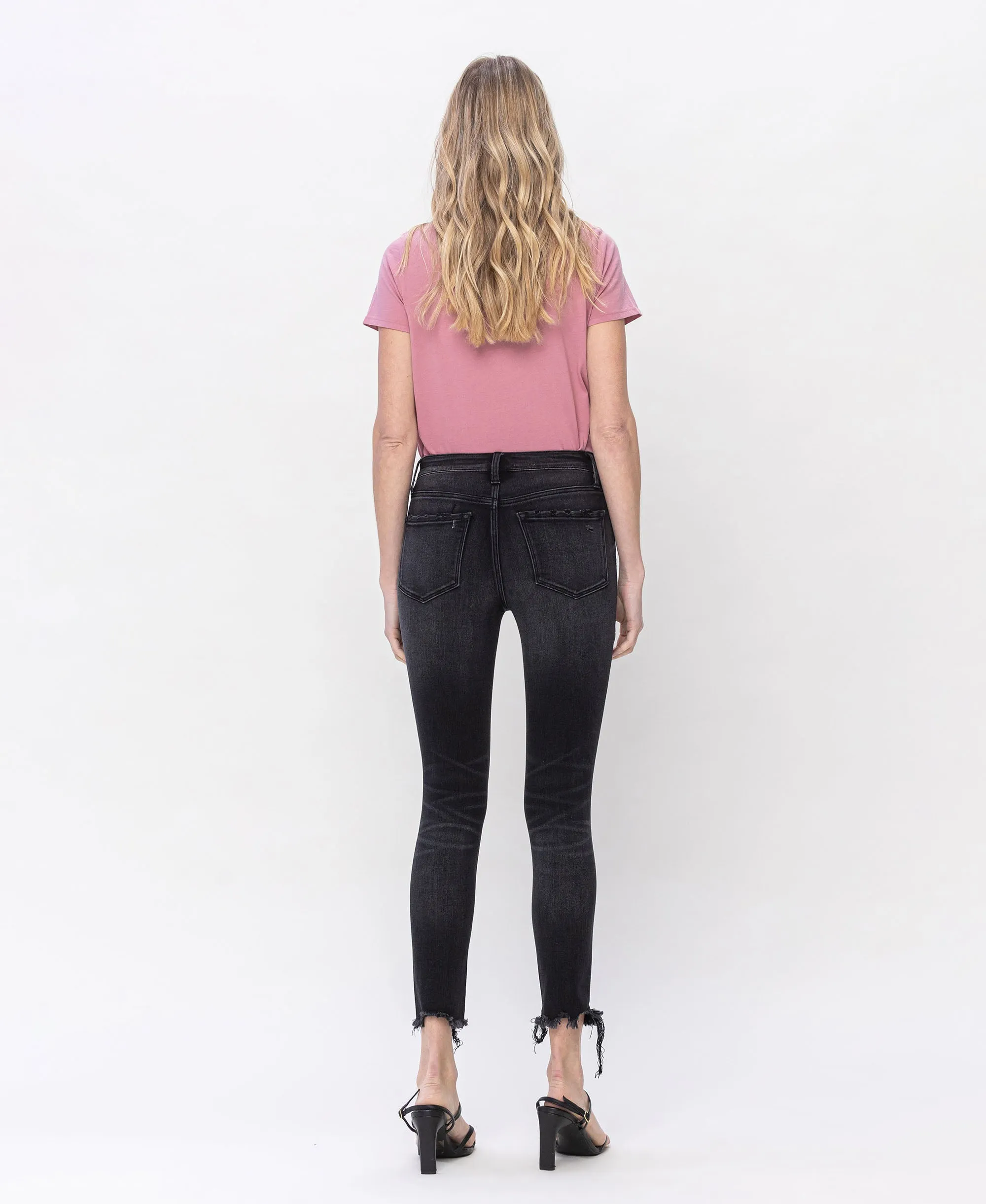 Noteworthy - Mid Rise Crop Distressed Hem Skinny Jeans