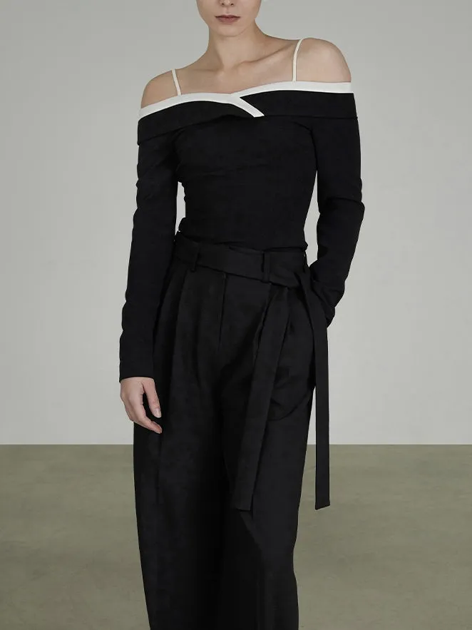 Off-shoulder Classy Chic Contrast Flap Tops