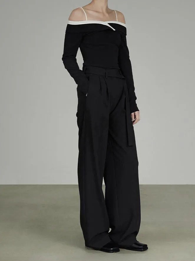Off-shoulder Classy Chic Contrast Flap Tops