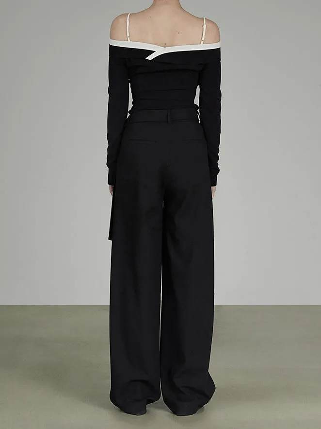 Off-shoulder Classy Chic Contrast Flap Tops