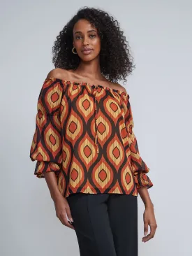 Off-Shoulder Printed Long Sleeves Blouse