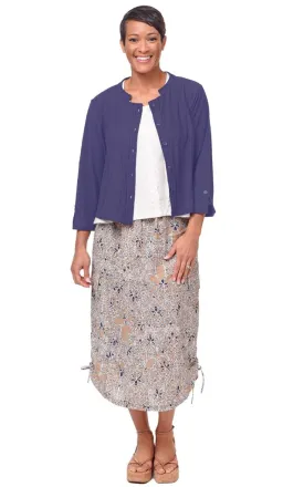 Ollie Womens Cotton Slub Knit 3/4 Sleeves Jacket in Navy