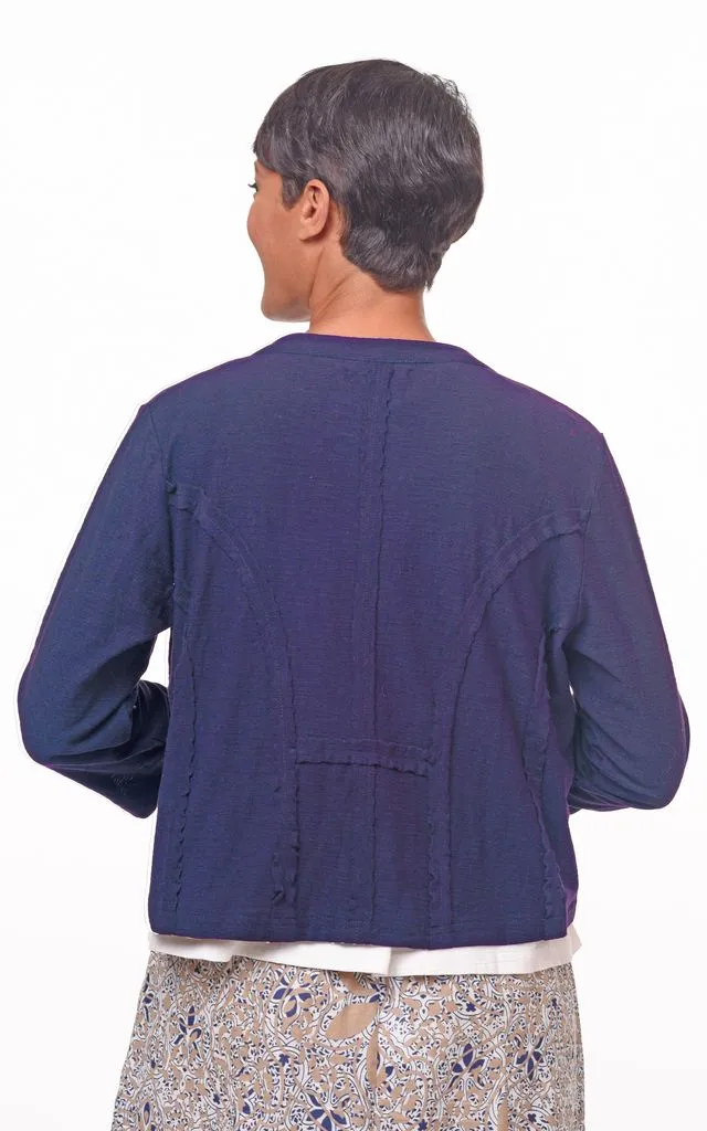 Ollie Womens Cotton Slub Knit 3/4 Sleeves Jacket in Navy