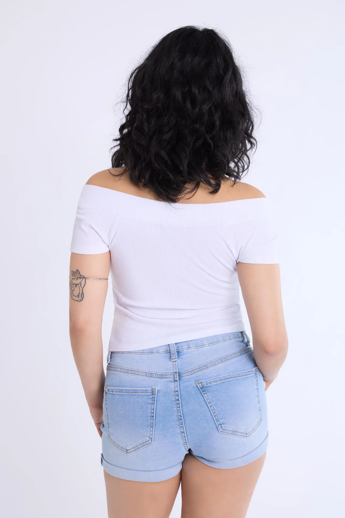 Short Sleeved Off Shoulder Ribbed Knit Top