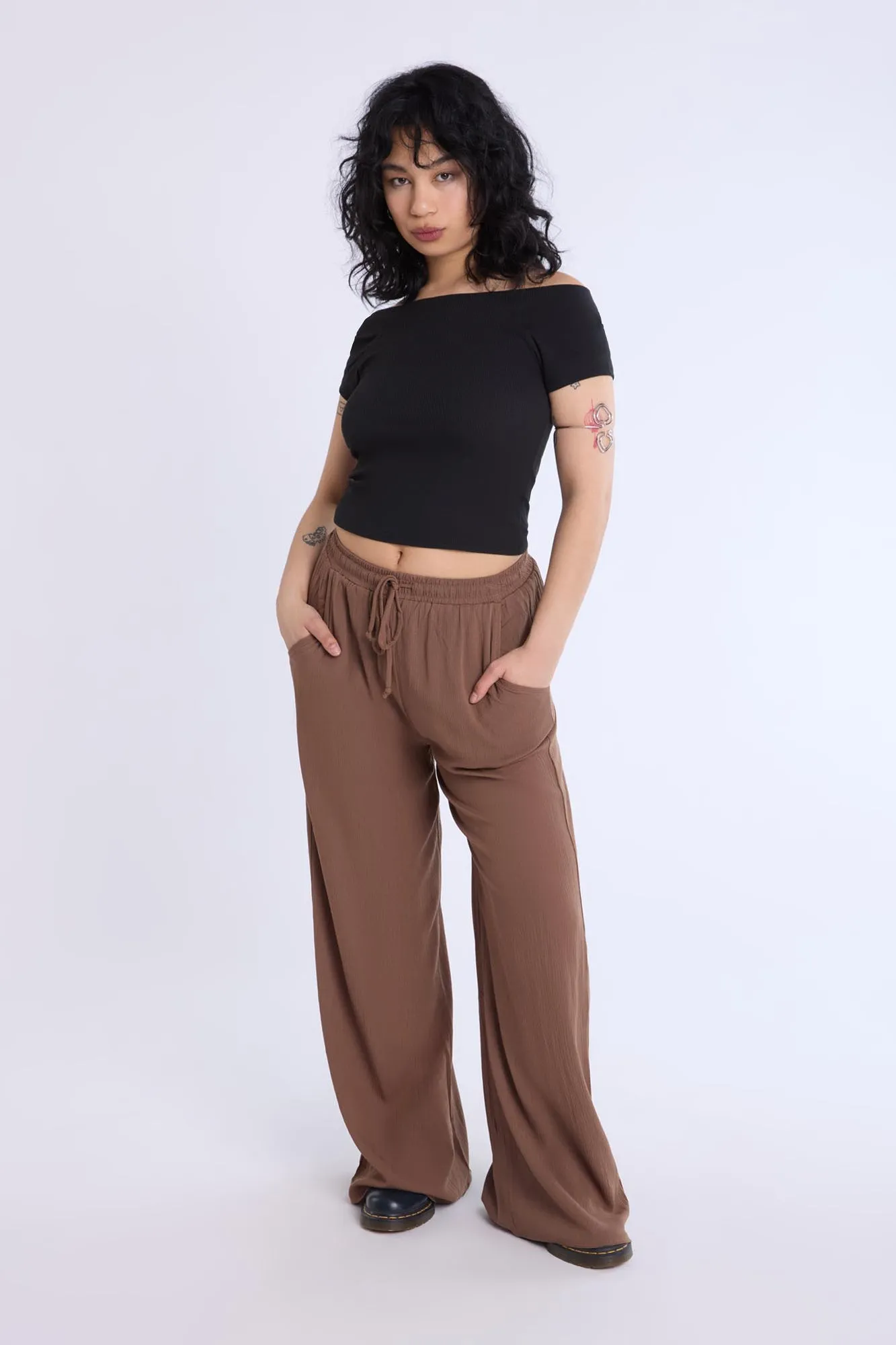 Short Sleeved Off Shoulder Ribbed Knit Top