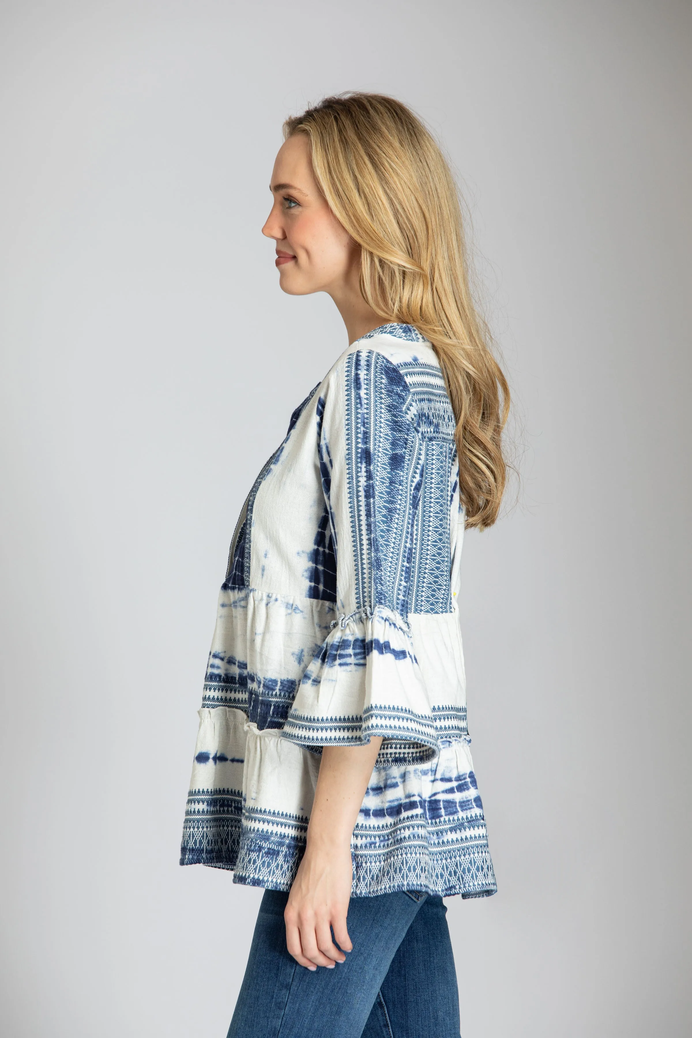 Stripe Tiered Pullover With Tie-dye Accents