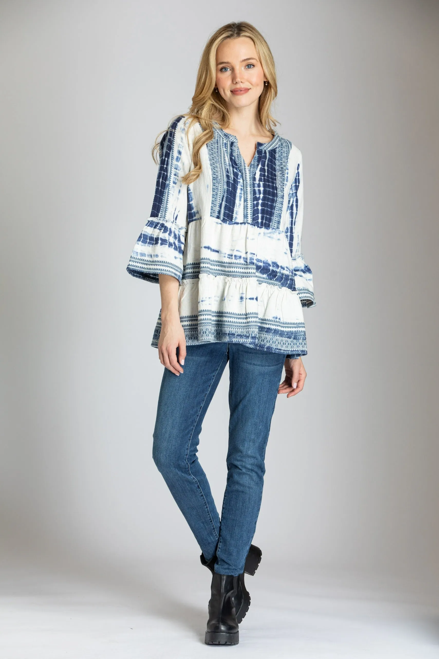 Stripe Tiered Pullover With Tie-dye Accents