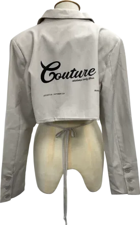 The Couture Club Beige Tie Detail Cropped Oversized Blazer UK 6