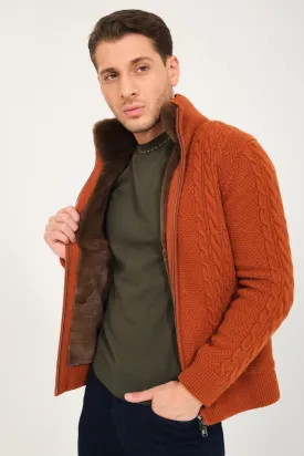 Tile Wool & Rex Fur Knit Cardigan