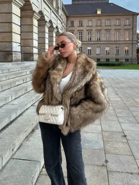 Winter Luxury Lapel Thicken Fluffy Fur Coat – Chic Brown Oversized Plush Jacket